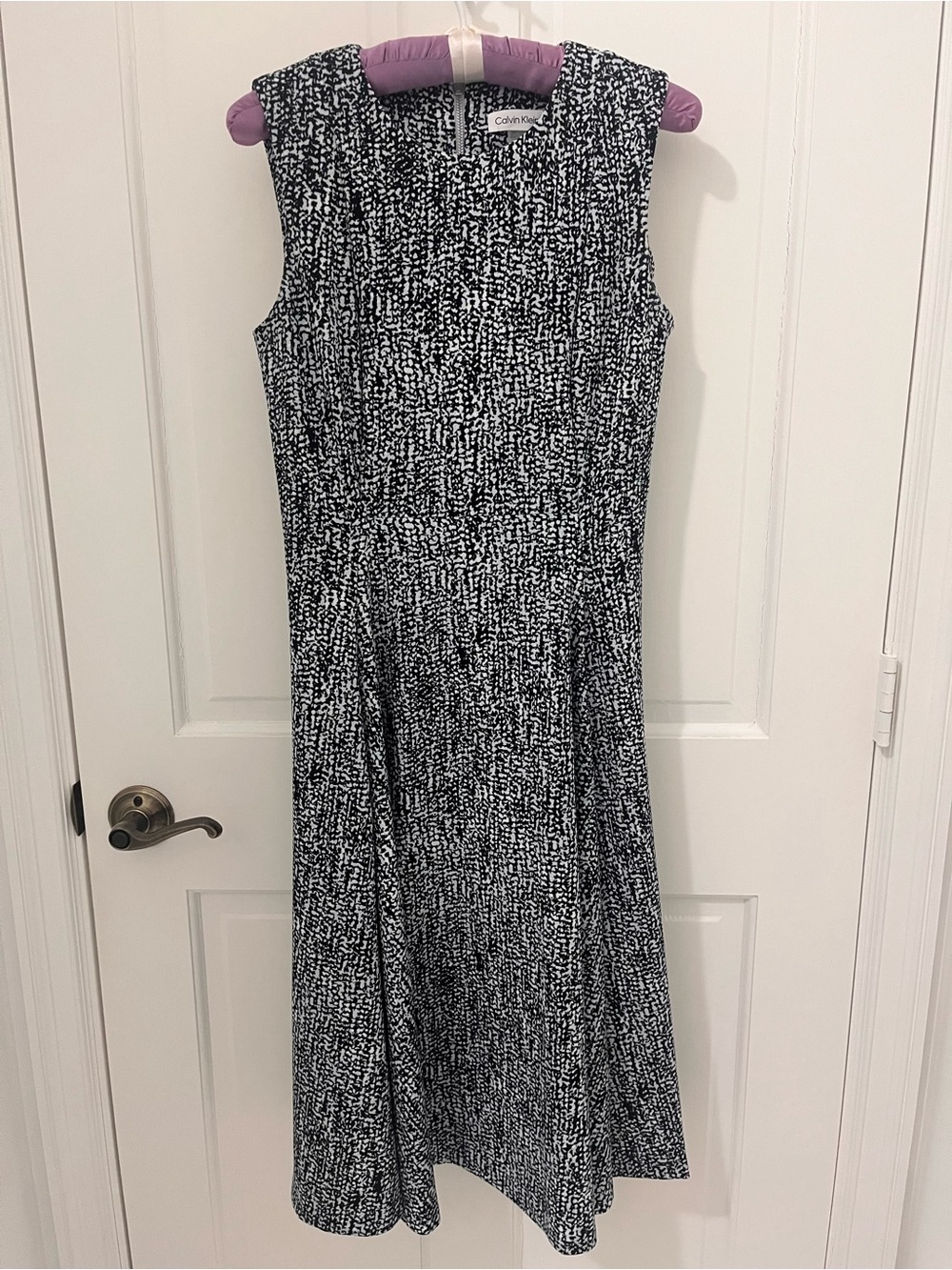 Calvin Klein Black and White Sleeveless A-Line Midi Dress